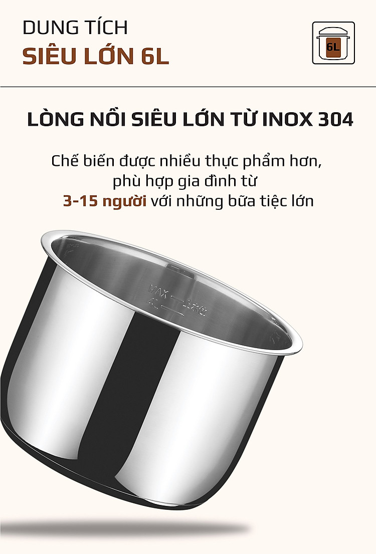 nồi áp suất điện olivo pc60 thương hiệu mỹ 16 chức năng van an toàn tuyệt đối dung tích 6l công suất 1000w - hàng chính hãng 6