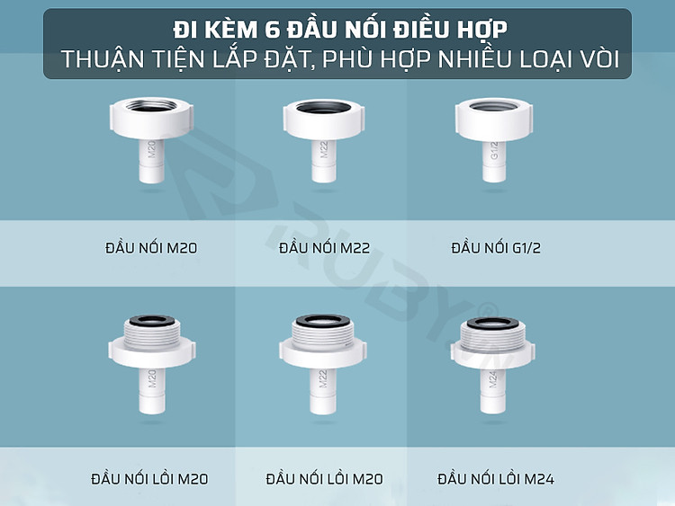 vòi tiết kiệm nước đi kèm 6 đầu nối điều hợp, thuận tiện lắp đặt