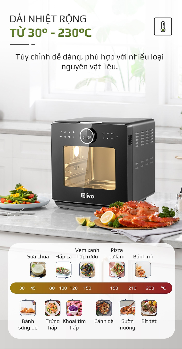 Nồi Chiên Hơi Nước Olivo SF16 Pro Thương Hiệu Mỹ Cao Cấp Gồm 56 Chức Năng Làm Bít Tết Hấp Nướng Hâm Nóng Đa Năng Dung Tích 16 Lít Công Suất 2800 W - Hàng Chính Hãng