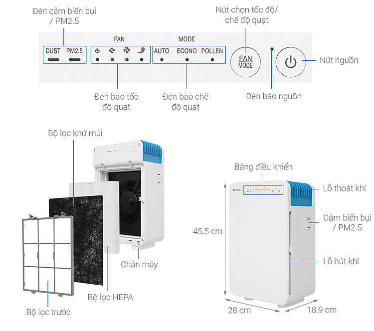 Thông số kỹ thuật Máy lọc không khí Daikin MC30VVM-A