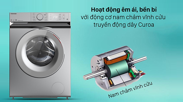 Máy giặt Toshiba 10.5 kg TW-BL115A2V(SS) - Chạy êm ái với động cơ nam châm vĩnh cửu truyền động dây Curoa