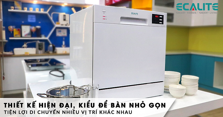Máy rửa chén mini EDW-SMS6080WH có thiết kế hiện đại, nhỏ gọn