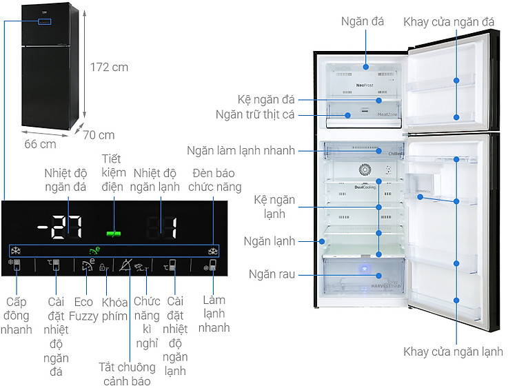 Tủ lạnh Beko Inverter 375 lít RDNT401E50VZGB