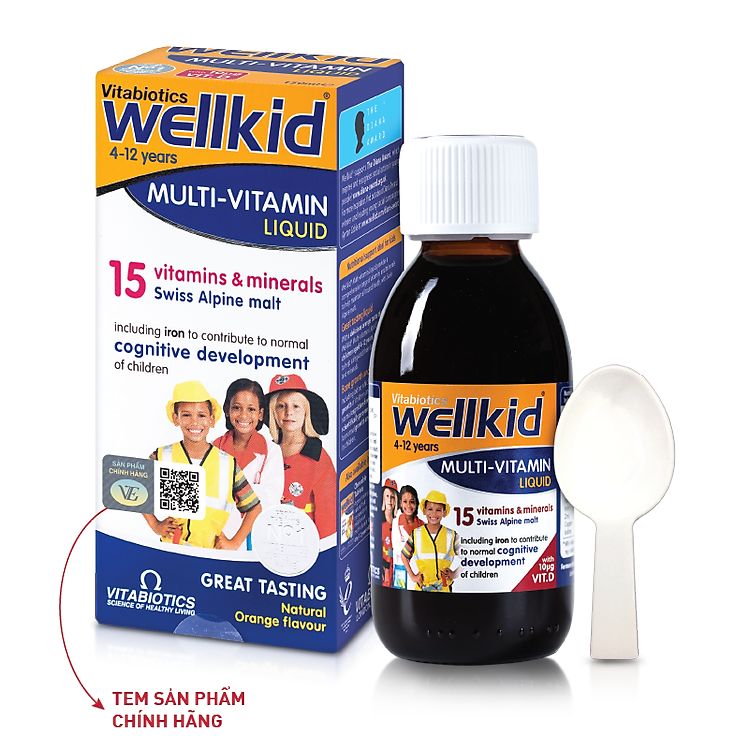 Thực phẩm bảo vệ sức khỏe WELLKID Multi-Vitamin Liquid Hỗ trợ Nâng cao sức đề kháng - HÀNG CHÍNH HÃNG - CÓ TEM CHÍNH HÃNG - Chai 150 ml - KÈM QUÀ TẶNG 4