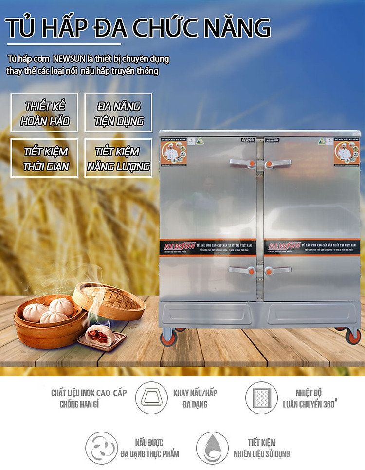 Tủ nấu cơm bằng điện 24 khay  NewSun (72 kg/mẻ) - Không tủ điều khiển (Ảnh 1)