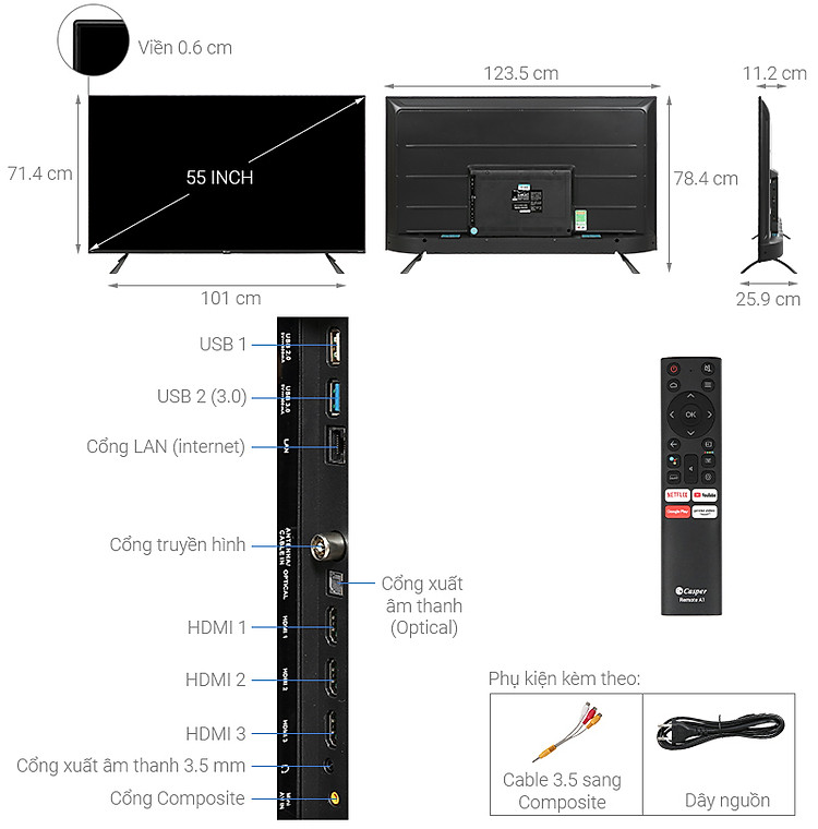 Android Tivi QLED 4K 55 inch Casper 55QG8000