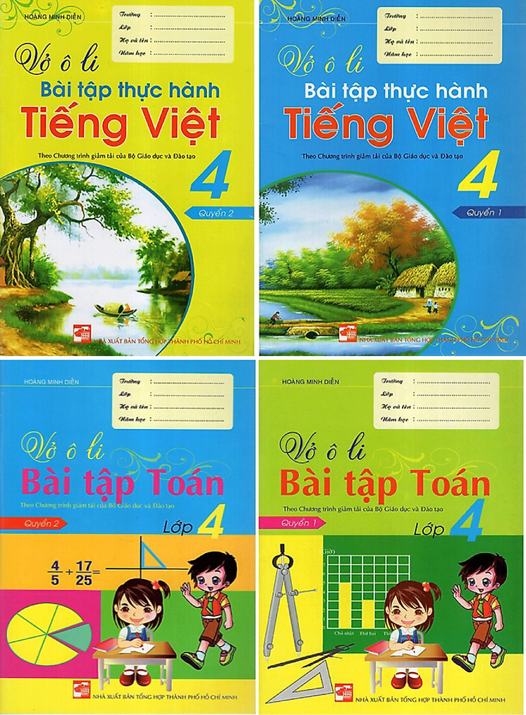 Combo Vở Ô Li Bài Tập Thực Hành Tiếng Việt + Bài Tập Toán 4 (Bộ 4 Cuốn)