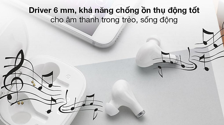 Tai nghe Bluetooth True Wireless Rapoo I300 Trắng - Âm thanh trong trẻo, trung thực cùng driver 6 mm