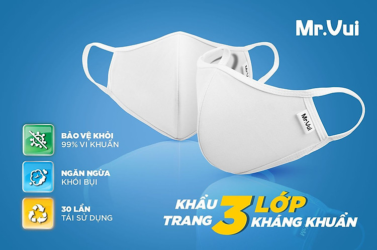 Set 5 Khẩu Trang Vải 3 Lớp Kháng Khuẩn Mr Vui - Hàng Chính Hãng