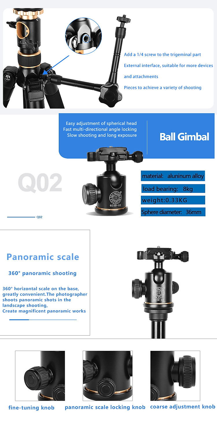 90-degree landscape professional aluminum 2-in-1 tripod monopod with two central axis, suitable for digital video SLR cameras