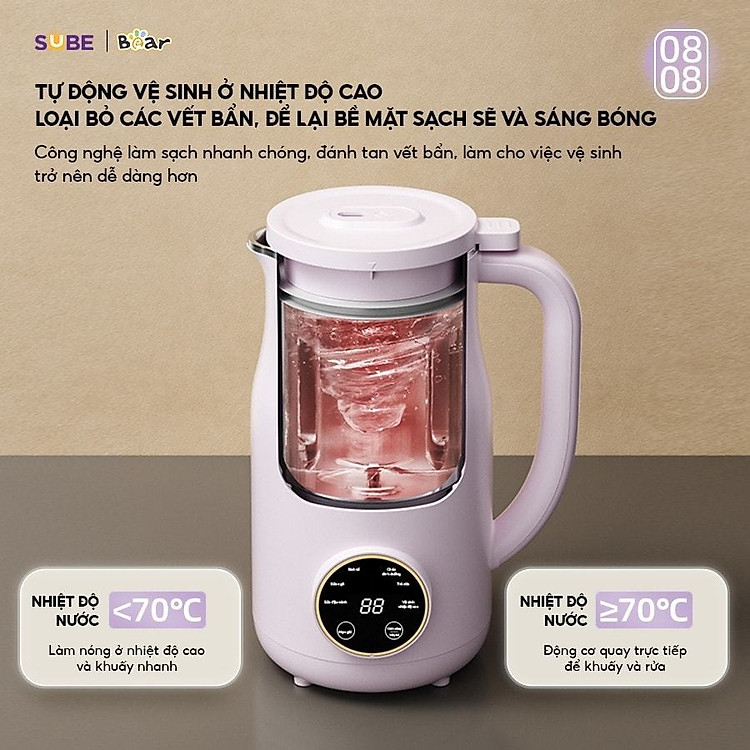 Máy làm sữa hạt Bear SB-SH06D có chế độ vệ sinh nhiệt độ cao hiện đại