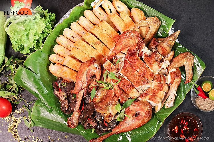 Gà quay bó xôi đậu xanh