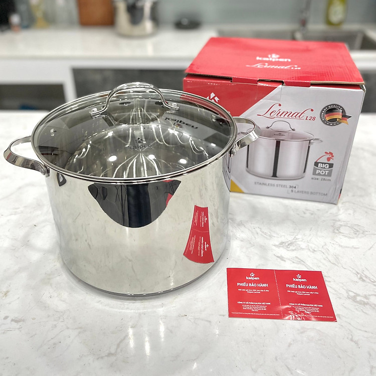 Nồi luộc gà inox 304 cao cấp 5 đáy Kalpen Lermat 28cm
