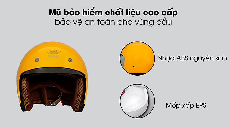 Chất liệu cao cấp - Mũ bảo hiểm 3/4 có kính size L Royal M139 vàng