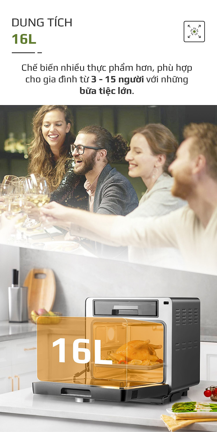Nồi Chiên Hơi Nước Olivo SF16 Pro Thương Hiệu Mỹ Cao Cấp Gồm 56 Chức Năng Làm Bít Tết Hấp Nướng Hâm Nóng Đa Năng Dung Tích 16 Lít Công Suất 2800 W - Hàng Chính Hãng