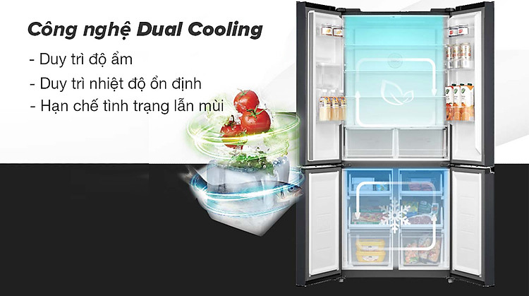 Tủ lạnh Toshiba Inverter 509 lít GR-RF605WI-PMV(06)-MG - Công nghệ Dual Cooling 2 dàn độc lập hạn chế tình trạng lẫn mùi, duy trì nhiệt độ và độ ẩm ổn định