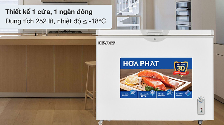 Tủ đông Hòa Phát 252 lít HPF AD6252 - Thiết kế 1 cửa, 1 ngăn đông với nhiệt độ dưới - 18 độ C