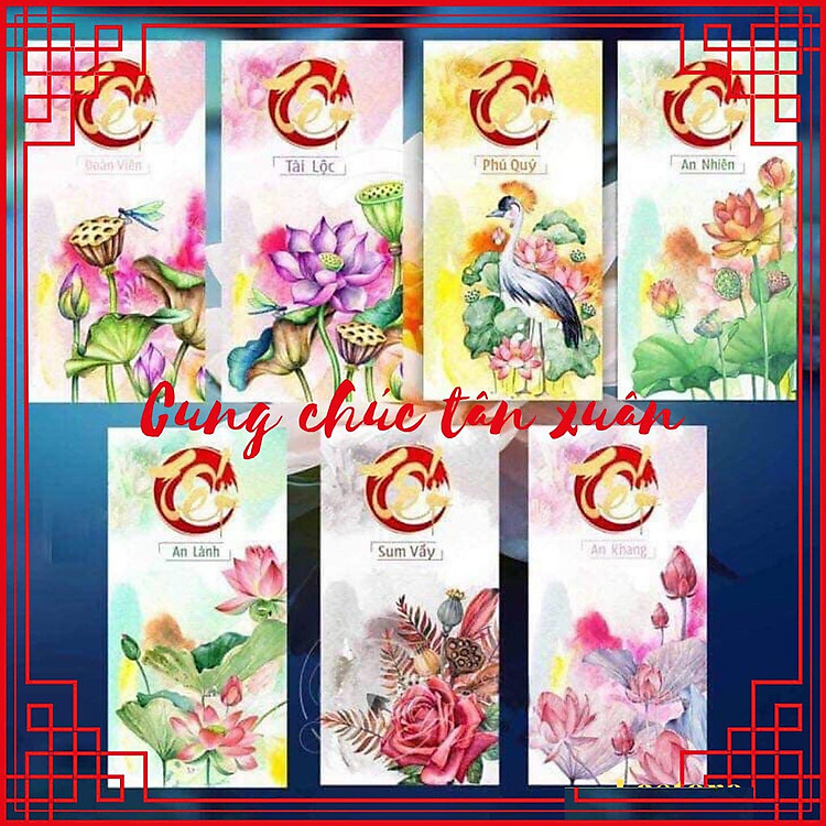 Bộ 10 phong bao lì xì Tết Nguyên Đán Việt Nam mẫu Hoa Sen