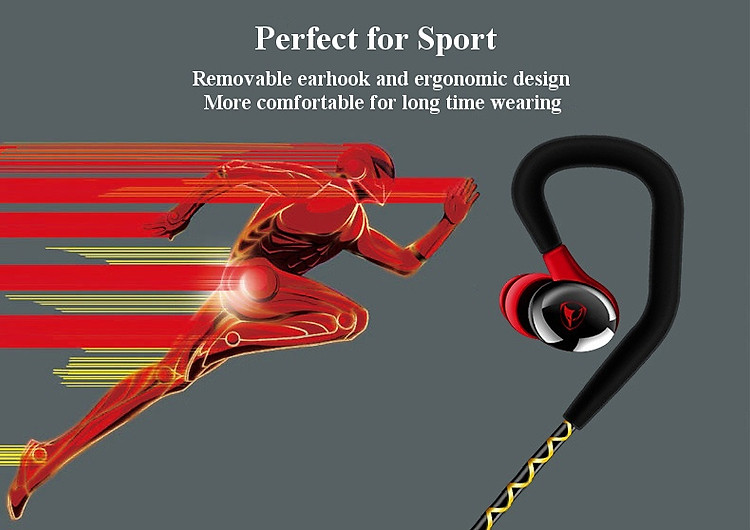 BAYASOLO V21 3.5mm In-ear Earhook Sport Heavy Bass CVC 6.0 Noise Reduction Microphone Wired Earphone