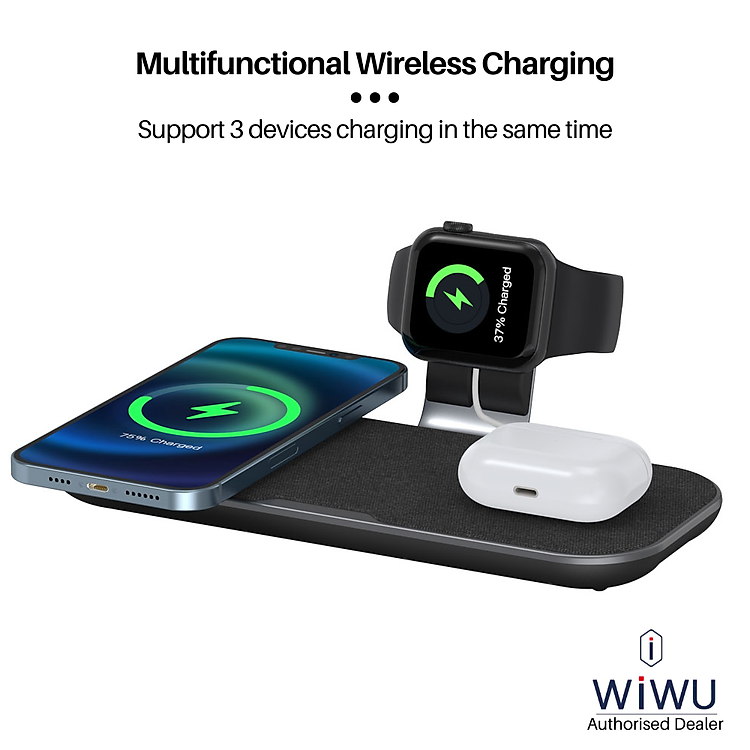 Đế sạc nhanh không dây 15W 3 in 1 hiệu WIWU Power Air Wireless Charger PA3IN1B