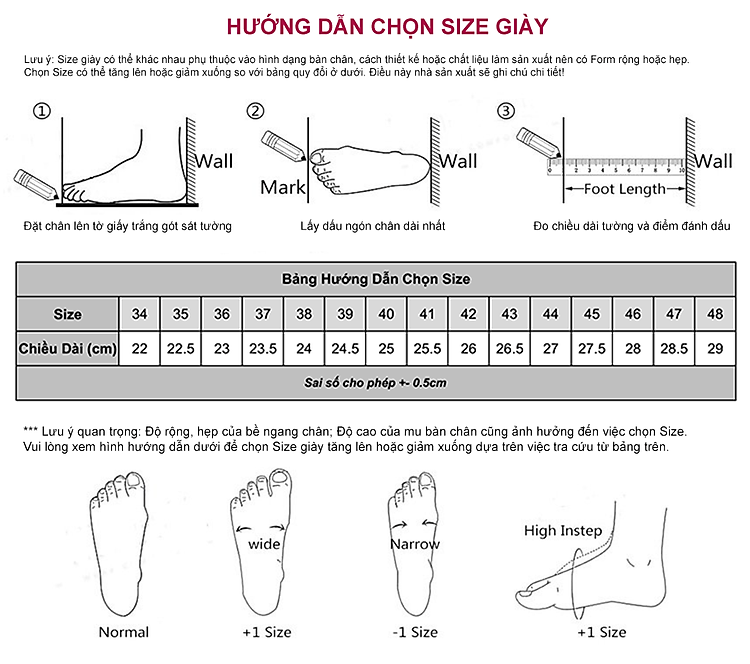 Bảng hướng dẫn chọn size Giày Cao Gót 11cm Evelynv 11P216