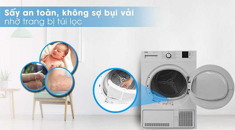 An toàn với tính năng lọc bụi vải - Máy sấy Beko 8kg DU8133GA0W