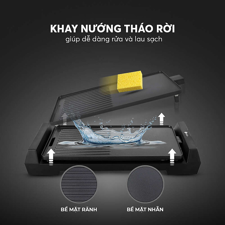 Vỉ nướng điện chống dính Emich EGE-3642 công suất 1800W khay nướng rời