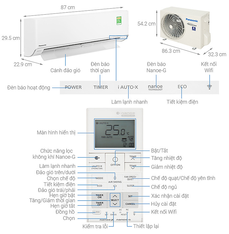 Máy lạnh Panasonic Inverter 1.5 HP CU/CS-XU12ZKH-8