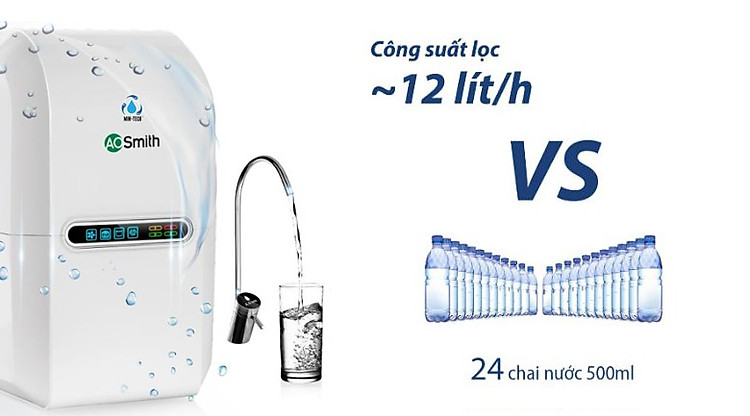 Ao Smith E3 - Màng lọc RO 75GDP cho công suất lọc lớn 11.8 lít/h với dung tích bình chứa gần 6 lít