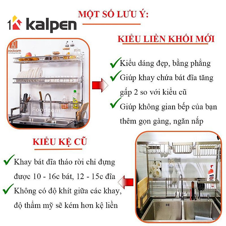 Kệ chén bát Inox 304 trên bồn rửa thông minh Kalpen size 85cm hàng chuẩn Đức