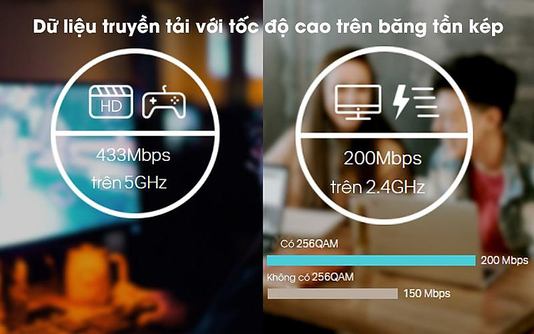 USB Wifi Chuẩn AC600 Mbps TP-Link T2U Plus Đen - Đạt tốc độ 200 Mbps ở băng tần 2.4GHz, 433 Mbps trên băng tần 5GHz