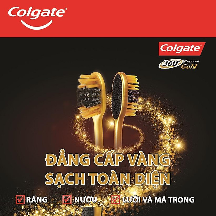 Combo 4 Bàn Chải Đánh Răng Colgate 360 Charcoal Gold sạch toàn diện