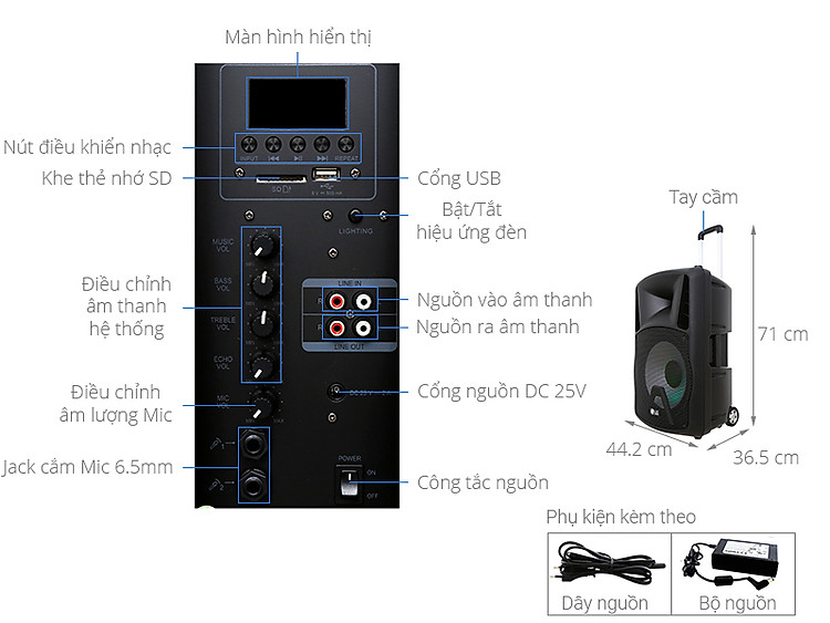 Thông số kỹ thuật Loa kéo karaoke LG RK4 80W