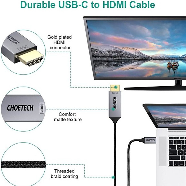 Cáp Chuyển Type C Sang Hdmi 4k Dài 1.8m Choetech Xch 1804 (hàng Chính Hãng) (3)