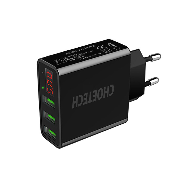 Cóc củ sạc nhanh 15W 3 cổng USB hiệu CHOETECH C0026 cho điện thoại / máy tính bảng Samsung iPhone Huawei Oppo Xiaomi (sạc nhanh 2.4A / Port, 3 Port USB, Max 3A, trang bị LED hiển thị) - Hàng chính hãng