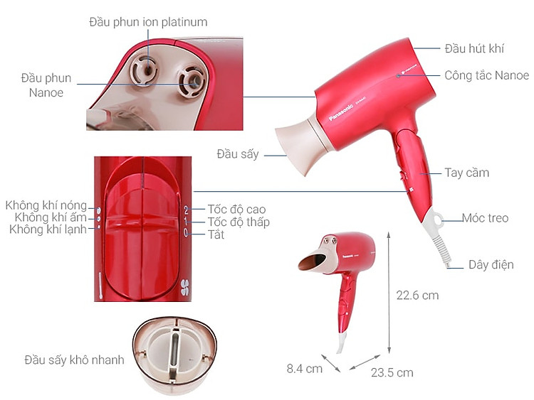 Máy sấy tóc 1600W Panasonic EH-NA45RP645