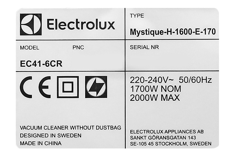 Công suất - Máy hút bụi Electrolux EC41-6CR