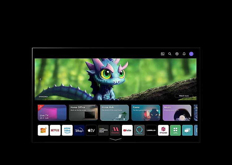 Video hiển thị màn hình chính của WebOS. Con trỏ nhấp vào bản gốc ở góc trên cùng bên phải và chuyển sang cấu hình khác.