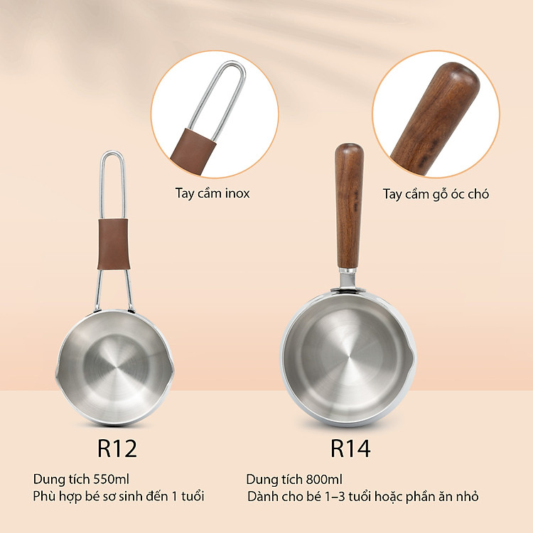 Quánh Inox 3 lớp đúc liền khối miệng rót Kalpen Baby Rinmer size 12cm