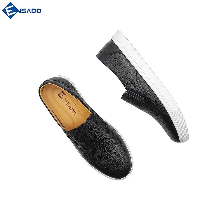  Giày Slip On Nam Giày Sneaker Nam Da Bò Nguyên Tấm Năng Động Trẻ Trung Ensado SL1316 (Đen) 