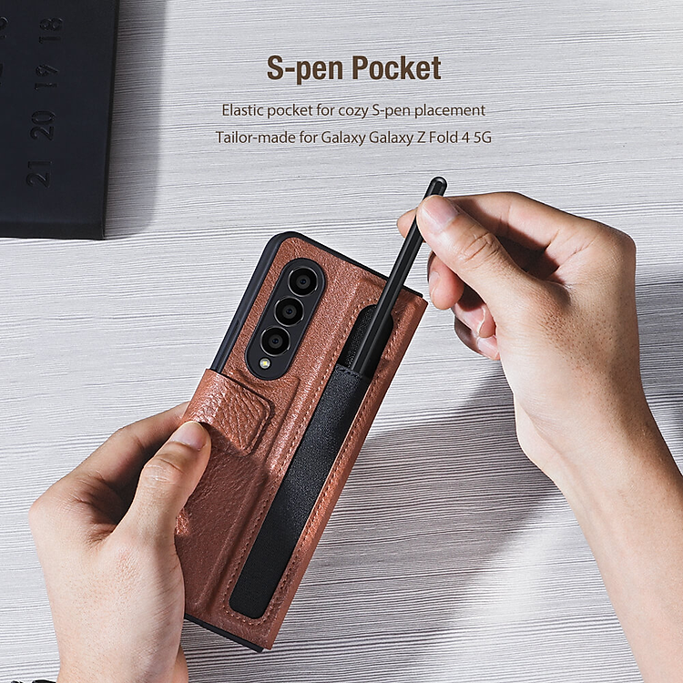 Case bao da chống sốc cho Samsung Galaxy Z Fold 4 trang bị ngăn đựng S-Pen hiệu Nillkin Aoge Leather Cover Case (bảo vệ máy cực tốt, chất liệu da thật cao cấp, thiết kế thời trang cá tính) - hàng nhập khẩu