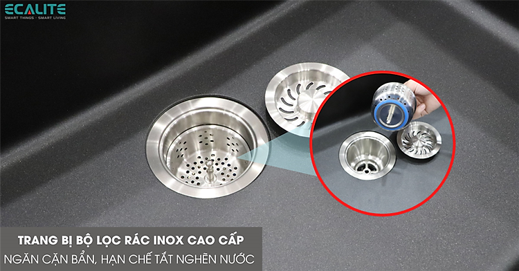 chậu rửa chén đá EGS-6001.7545B-rổ lọc rác inox