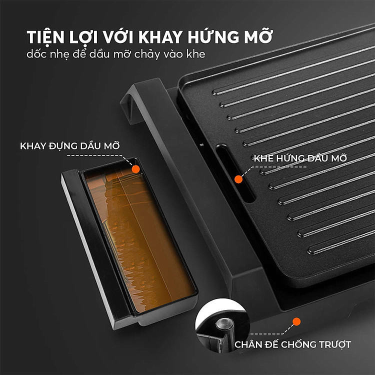 Vỉ nướng điện chống dính Emich EGE-3642 công suất 1800W khay nướng rời