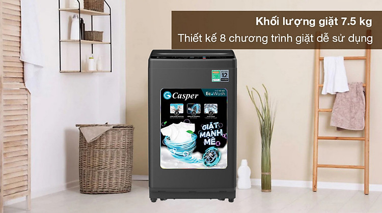 khối lượng giặt - Máy giặt Casper 7.5 kg WT-75NG1