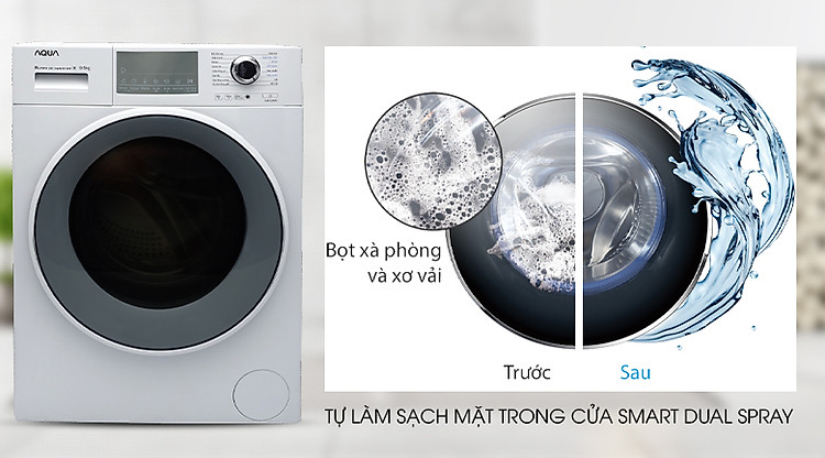 Tự làm sạch mặt trong cửa – Smart Dual Spray - Máy giặt Aqua AQD-D950E W