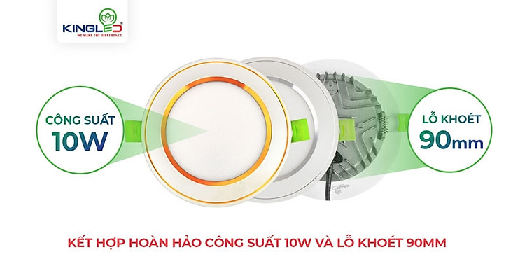 Công suất 10w kết hợp lỗ khoét 90mm phù hợp với nhiều không gian