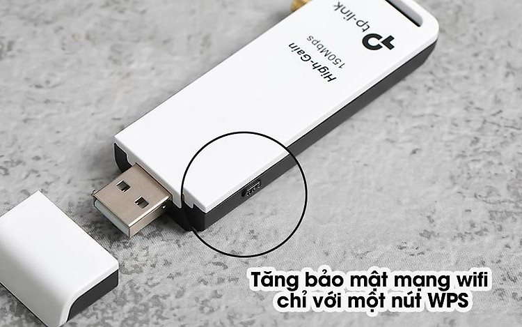 USB Wifi 150Mbps TP-Link TL-WN722N Trắng - Nút nhấn WPS đơn giản