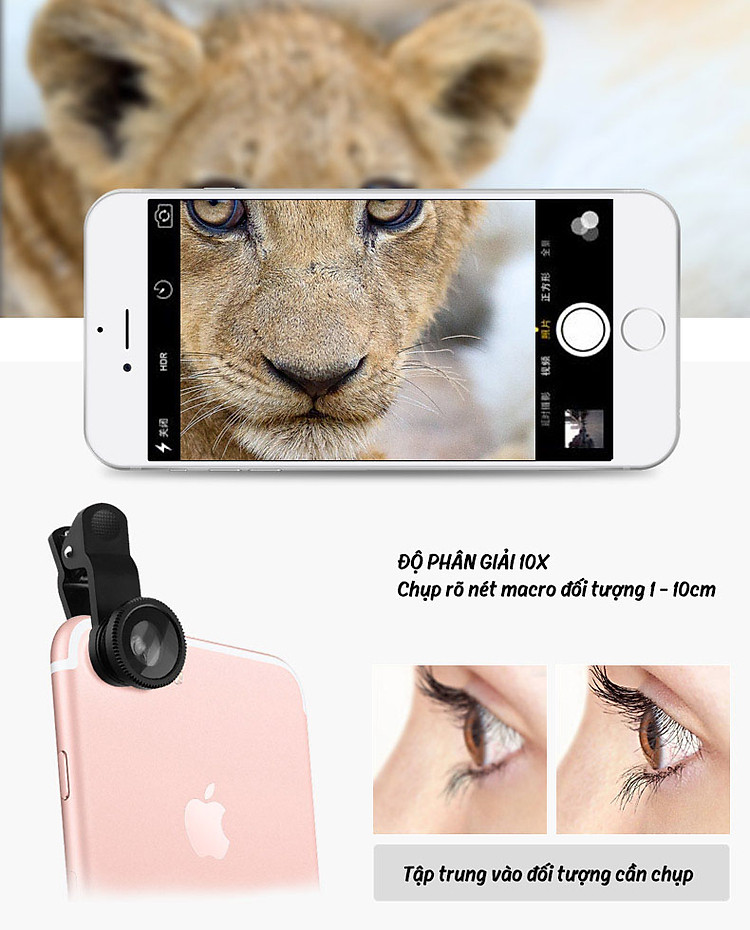 Bộ kính lens cho điện thoại góc rộng, fisheye, macro 3 trong 1 Aturos Universal Clip Lens