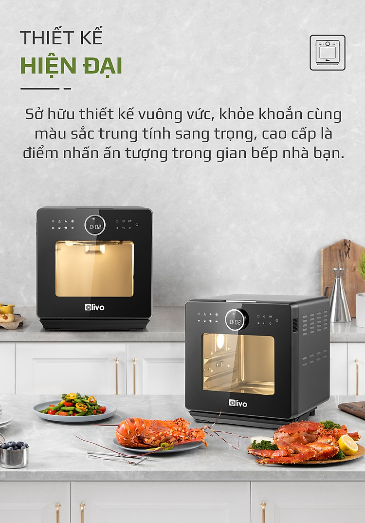 Nồi Chiên Hơi Nước Olivo SF16 Pro Thương Hiệu Mỹ Cao Cấp Gồm 56 Chức Năng Làm Bít Tết Hấp Nướng Hâm Nóng Đa Năng Dung Tích 16 Lít Công Suất 2800 W - Hàng Chính Hãng