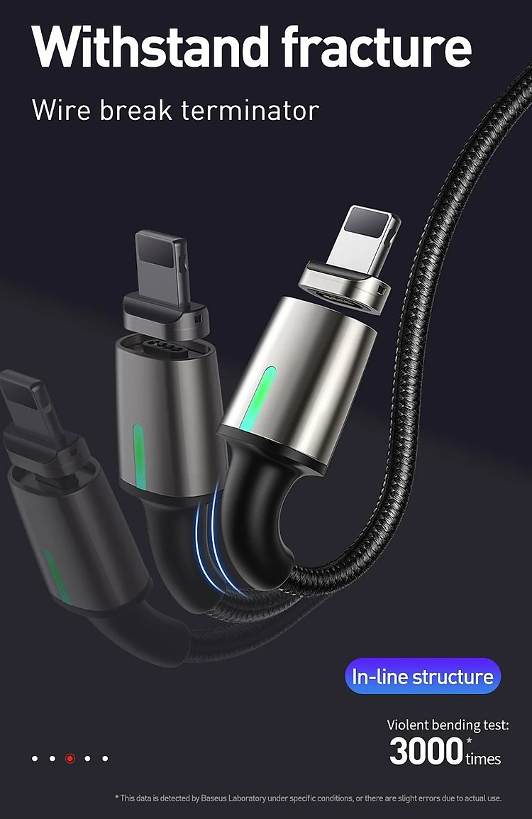 Bộ dây cáp sạc nhanh 3A và 3 đầu sạc từ tính Lightning / Type-C / Micro USB hiệu Baseus Zinc Magnetic Series 2 Cable Kit